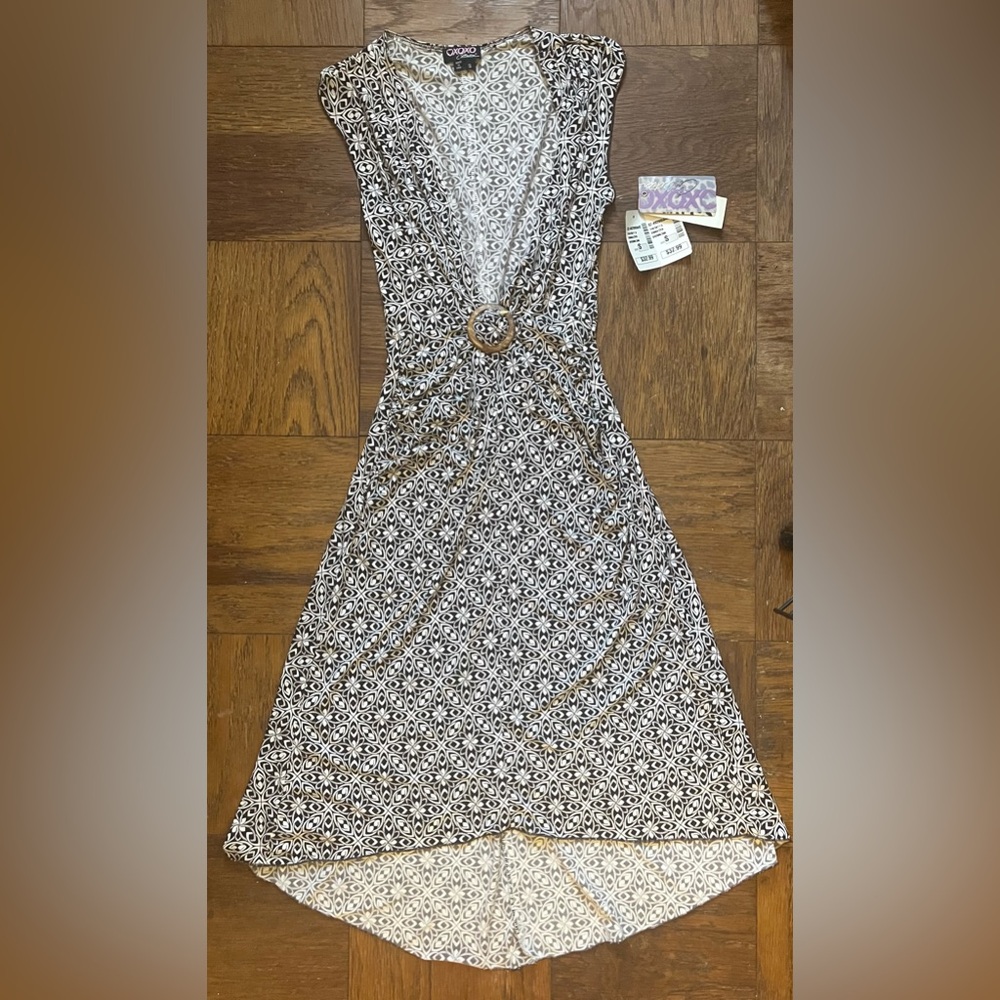 Xoxo Y2K Maxi Dress brown and white design print &  circle detail women SZ Small
